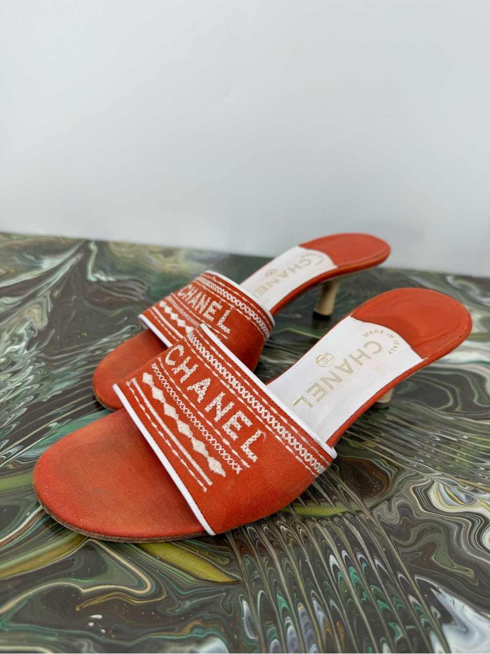 Chanel Orange Slide Sandals As Is